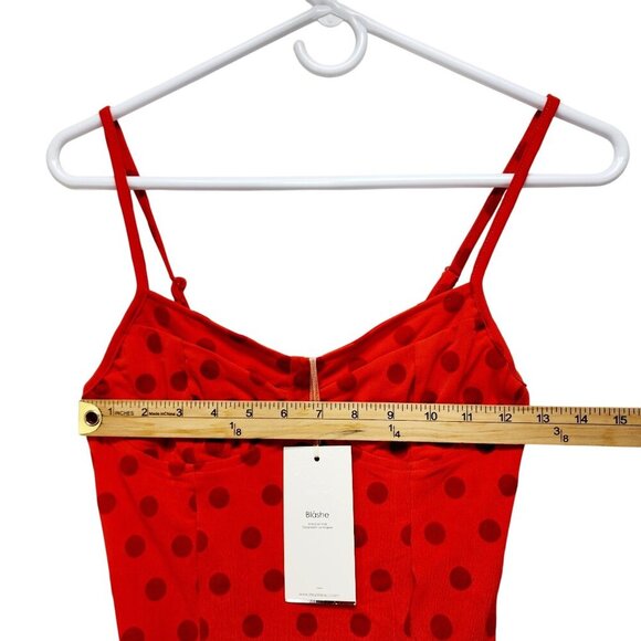 Red Polka Dot One-Piece Womens Bodysuit  Adjustable Straps Size Small Blāshe - Picture 8 of 8